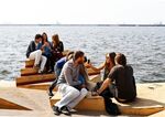 Locals enjoying a prototype platform anchored off the Turkish city of İzmir last fall.