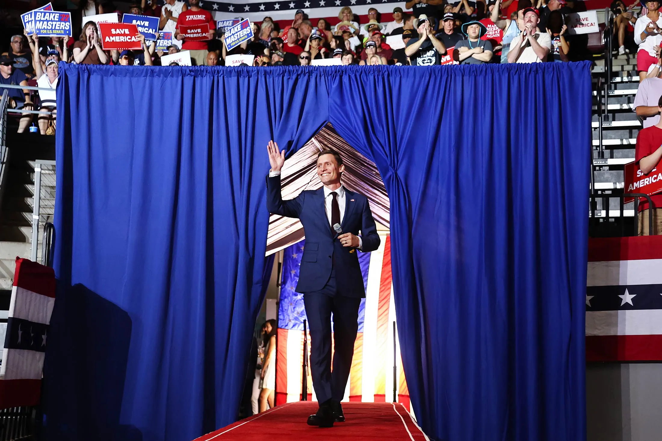 Senate candidate Blake Masters enters a Republican campaign rally in Prescott Valley, Ariz.