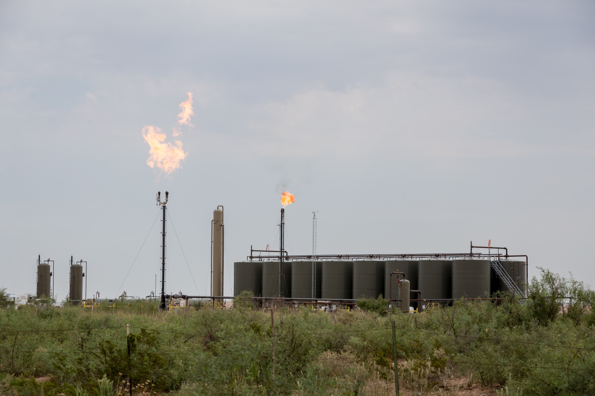 Methane gas is flared near Carlsbad, New Mexico, August&nbsp;2019.&nbsp;