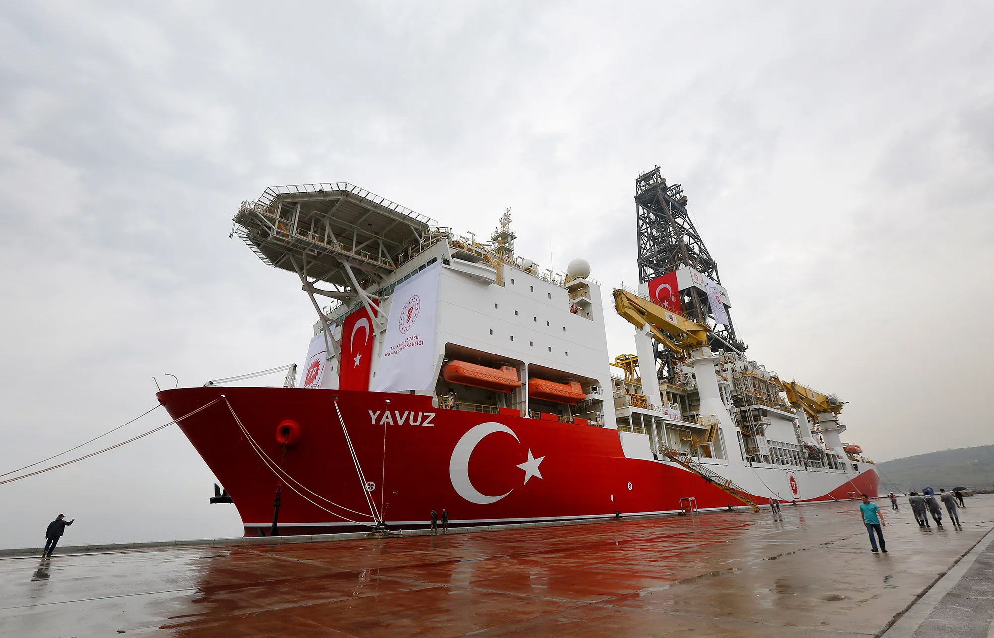A view of the drilling ship ‘Yavuz’ scheduled to be dispatched to the Mediterranean, at the port of Dilovasi, outside Istanbul, Thursday, June 20, 2019.