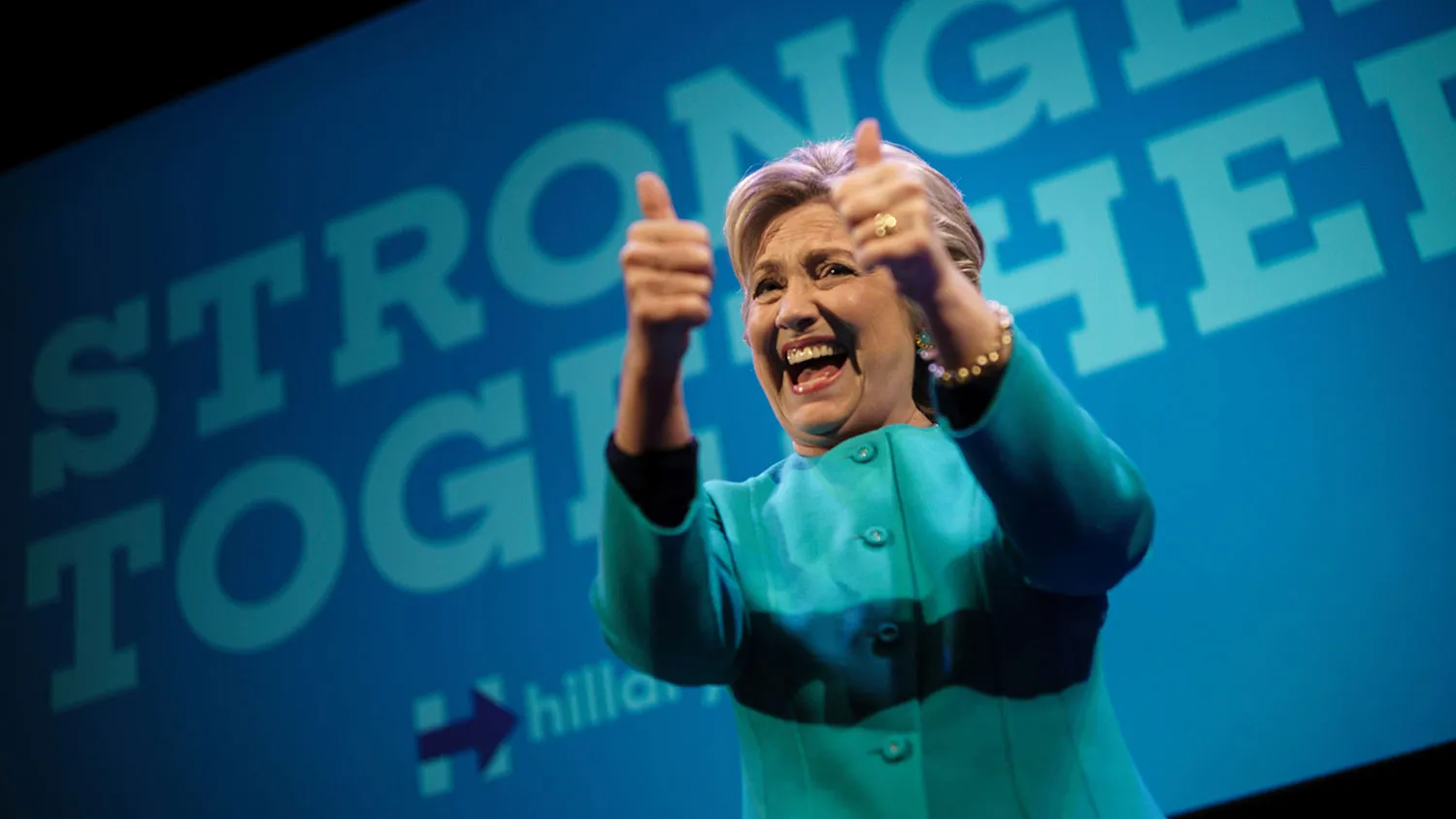 Democratic presidential nominee Hillary Clinton cheers after speaking at a fundraiser on Oct. 14, 2016, in Seattle.
