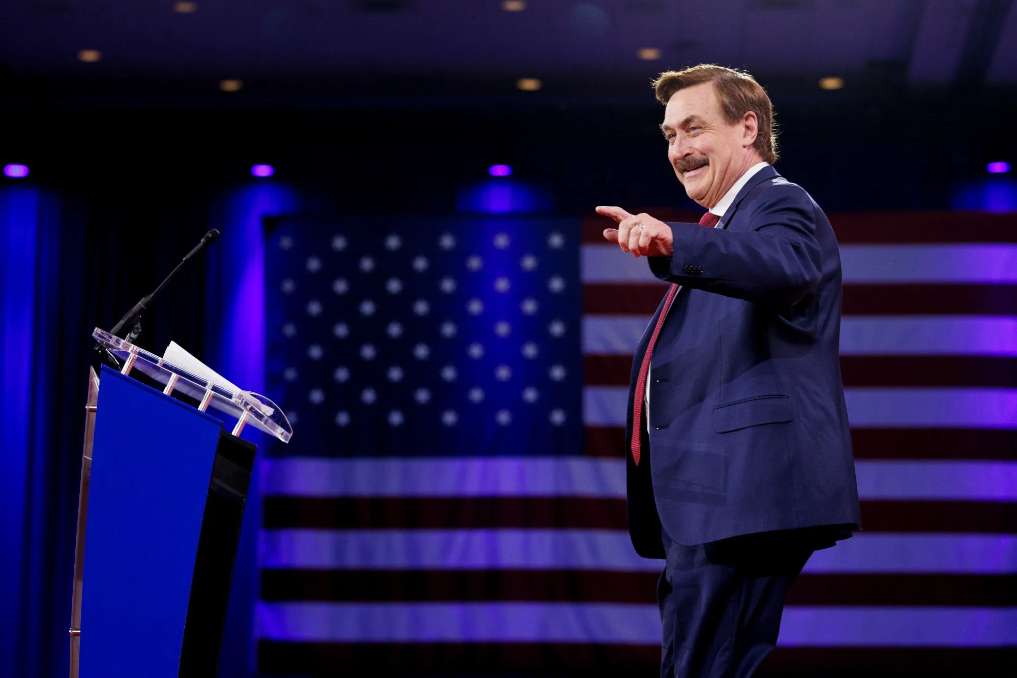 Mike Lindell during the Conservative Political Action Conference (CPAC) in National Harbor, Maryland, in February.&nbsp;