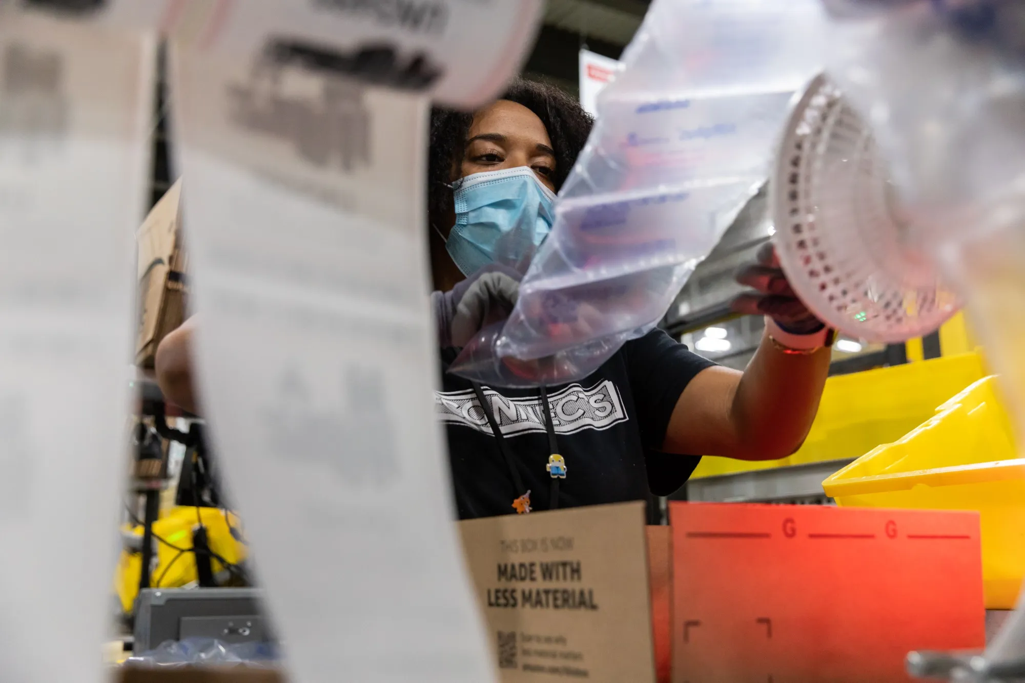 A worker fulfills orders at an Amazon fulfillment center in Raleigh, North Carolina, on&nbsp;June 21.&nbsp;