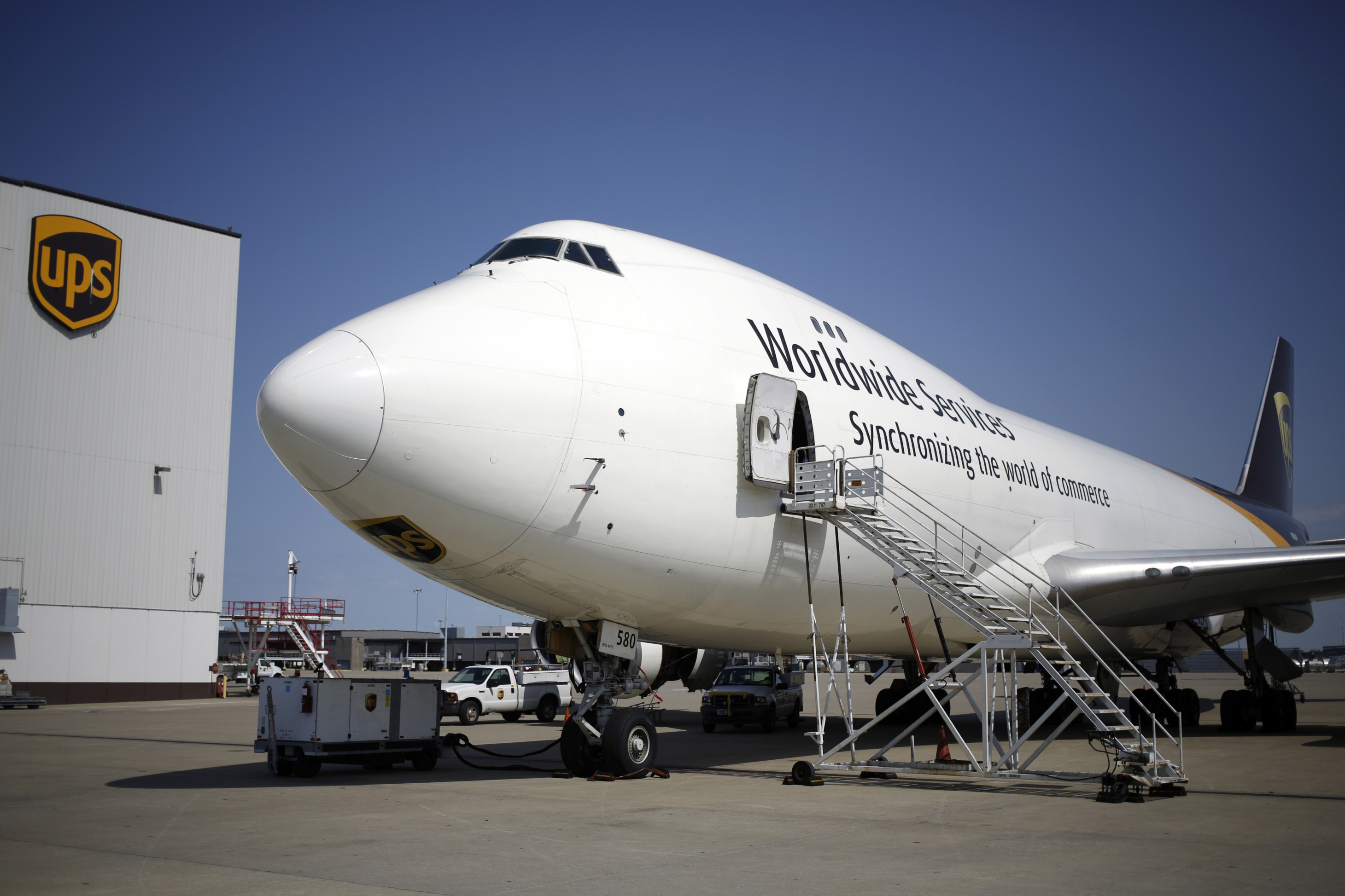 A Boeing 747 cargo jet&nbsp;at the UPS&nbsp;Worldport facility in Louisville, Kentucky.