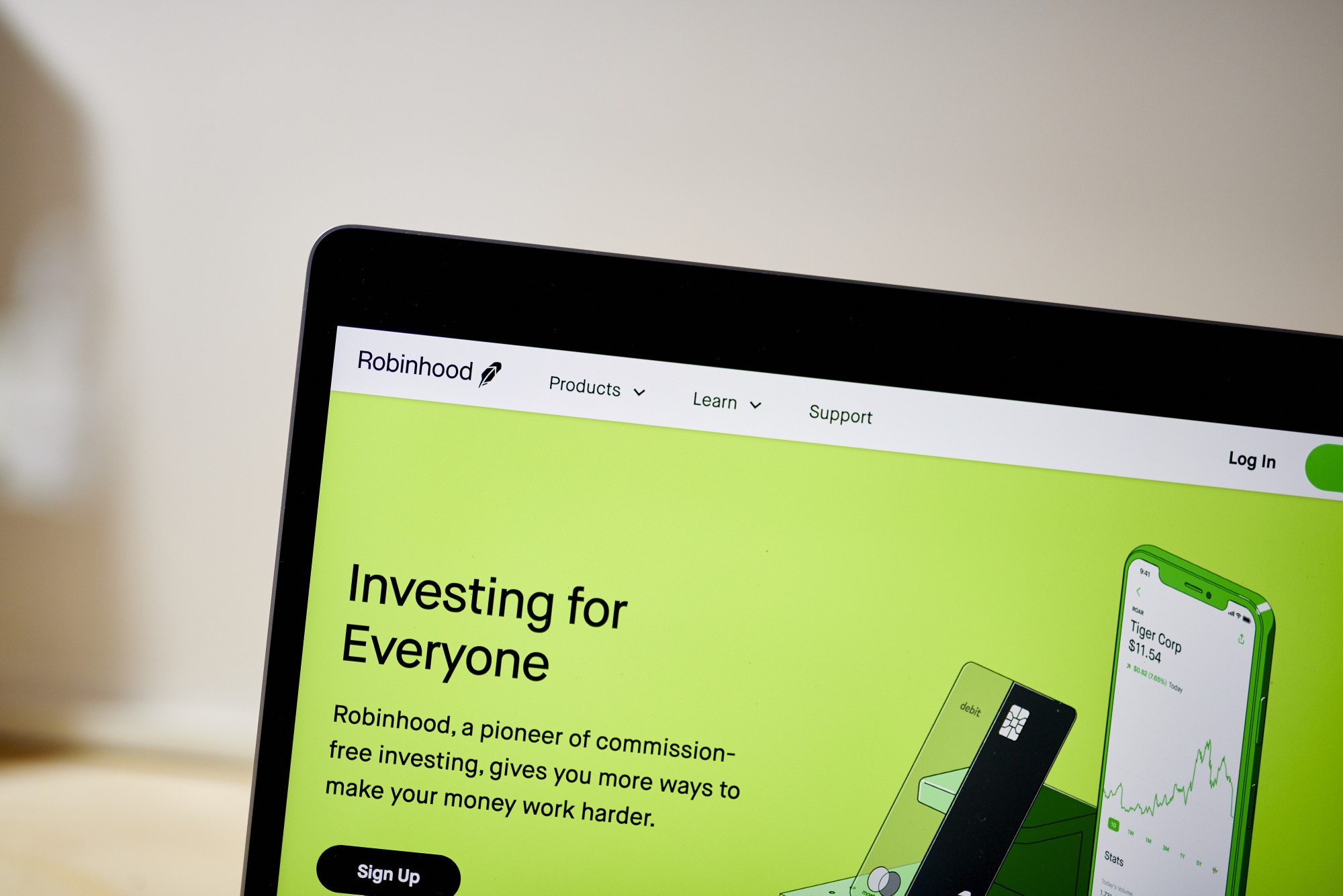 The website home screen for Robinhood Markets Inc.