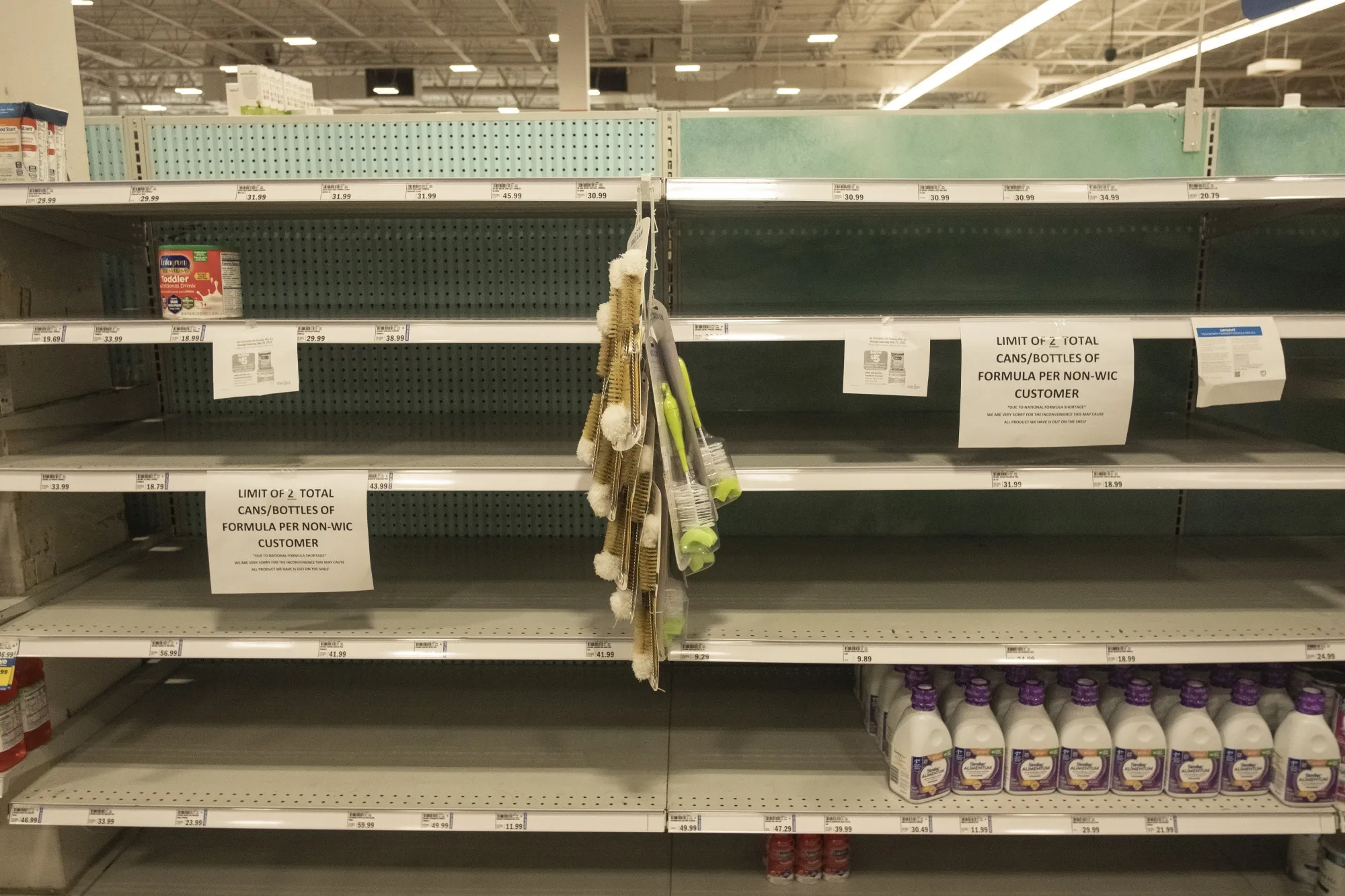 Nearly empty shelves in the baby formula aisle of a grocery store in Detroit, Michigan, on&nbsp;May 19.