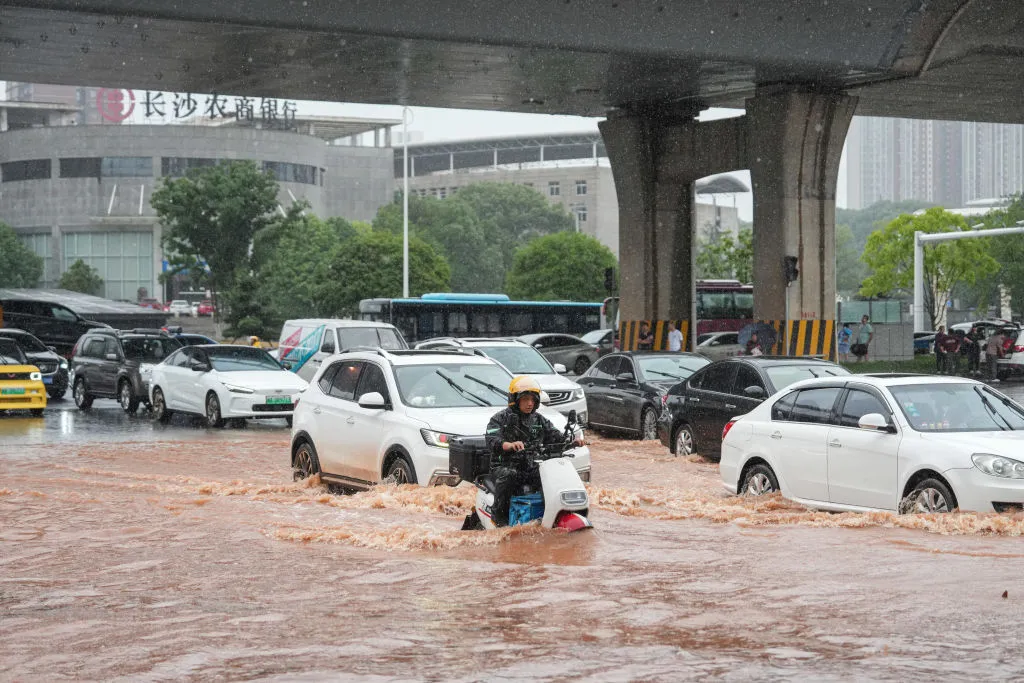 A flooded street following heavy rains in Changsha.