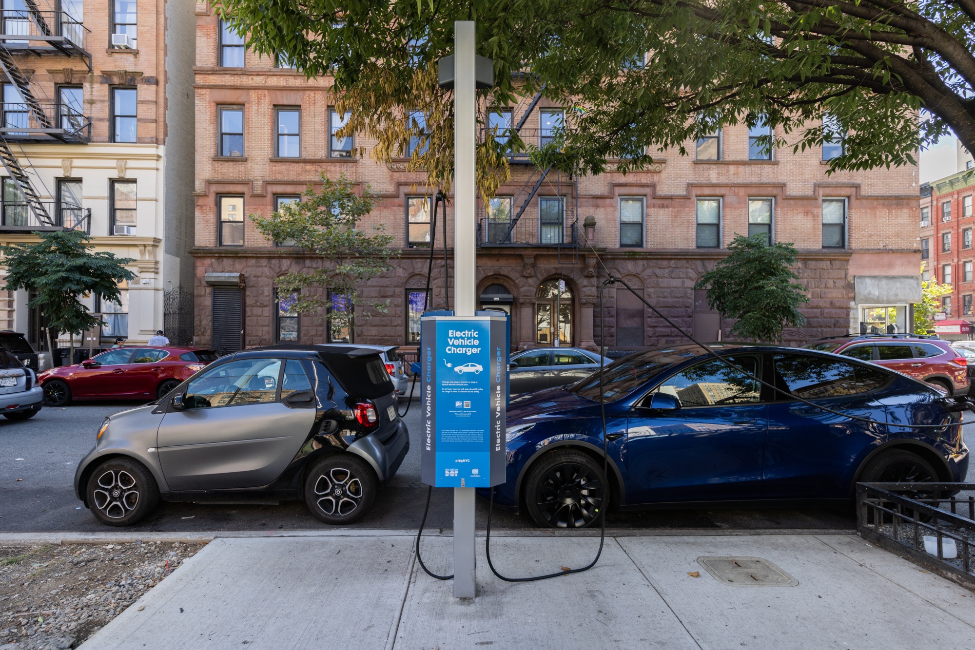 Vehicles at a charging station in Manhattan.