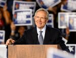 U.S. Senate Majority Leader Harry Reid (D-NV) smiles as he speaks at a get-out-the-vote rally featuring first lady Michelle Obama at Canyon Springs High School on Nov. 1, 2010 in North Las Vegas, Nevada.
