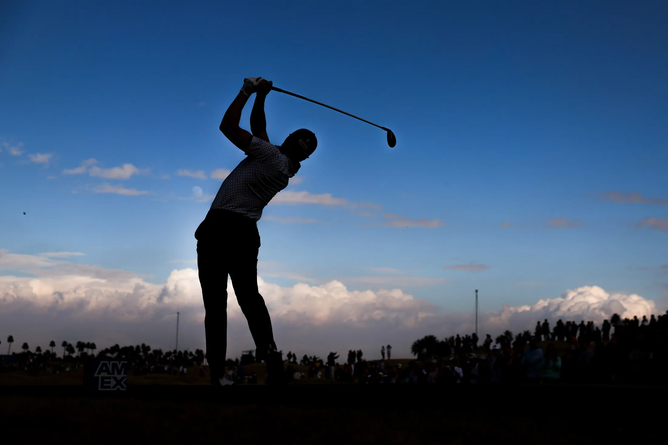 A player hits a tee shot on the 12th hole during the final round of The American Express at Pete Dye Stadium Course&nbsp;in La Quinta, California, on Jan.&nbsp;21.