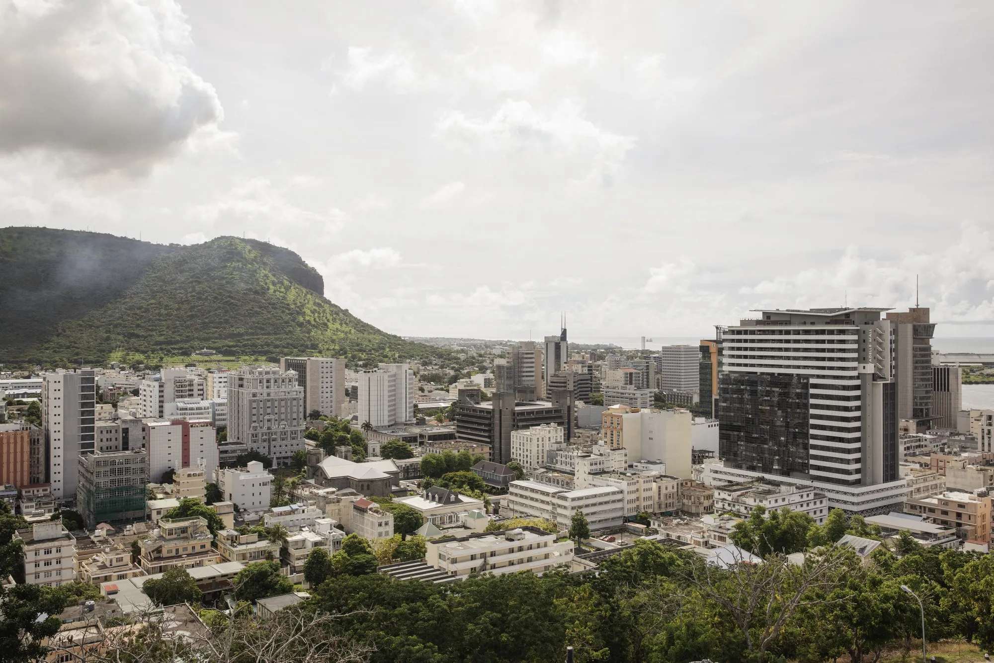 Port Louis central business district in Mauritius.