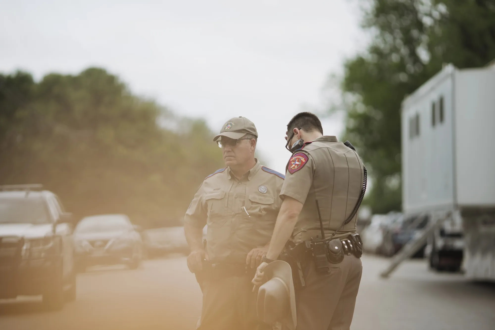 Texas state troopers outside Robb Elementary School in Uvalde, Texas, on May 24.
