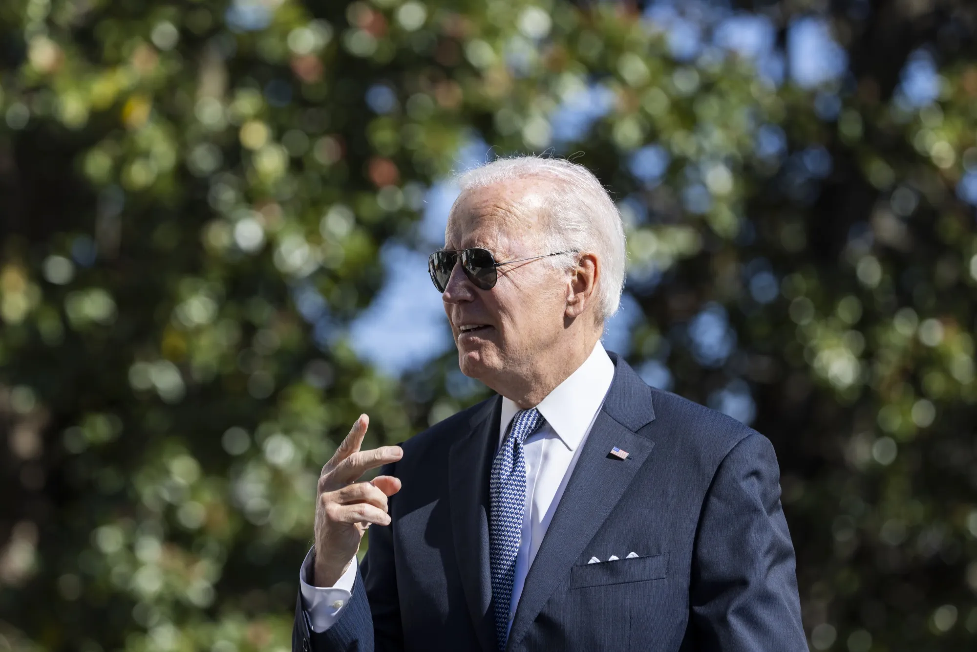 President Joe Biden speaks to members of the media on the South Lawn of the White House in Washington, DC, on&nbsp;Oct. 21.