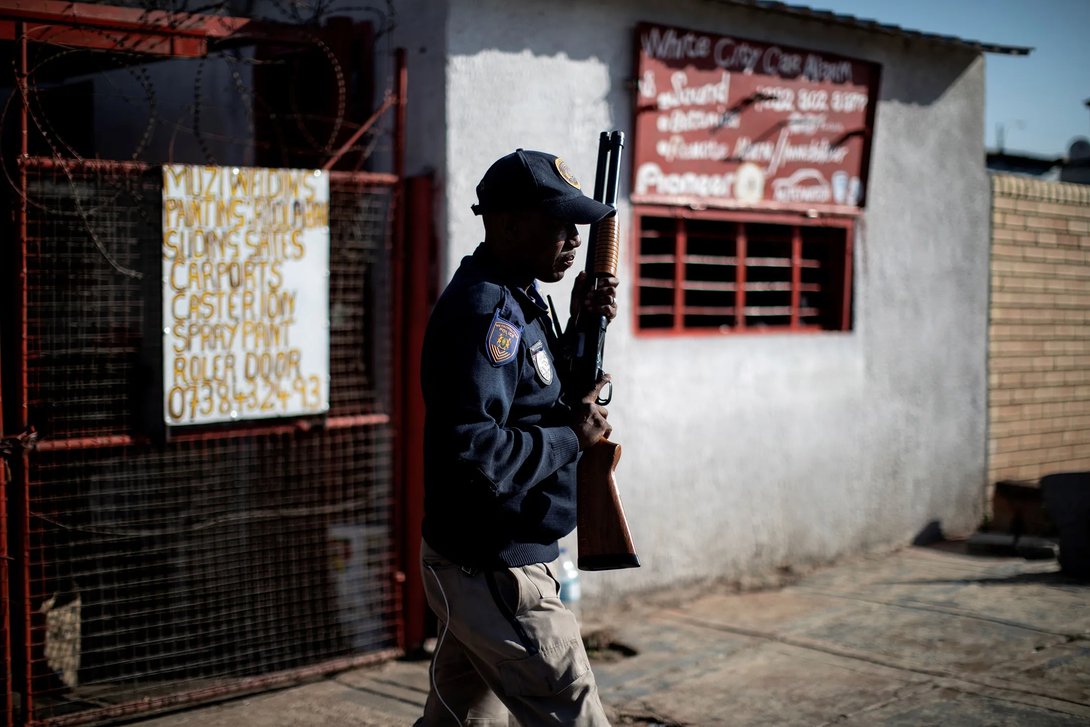 A South African police officer&nbsp;in Soweto, Johannesburg, on Aug. 29, 2018.