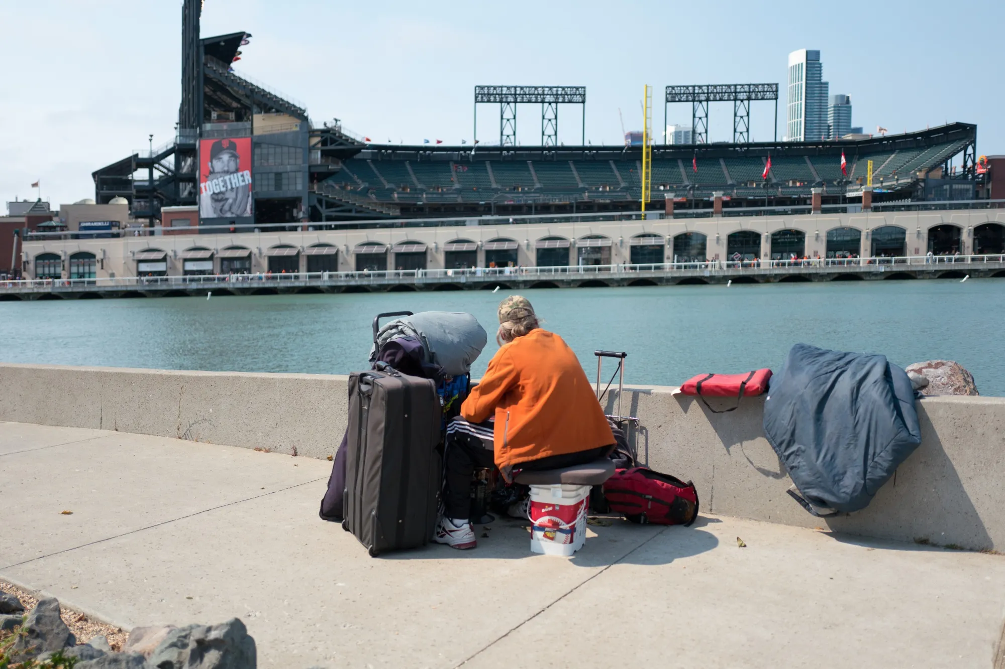 A homeless man near the San Francisco Giants stadium.