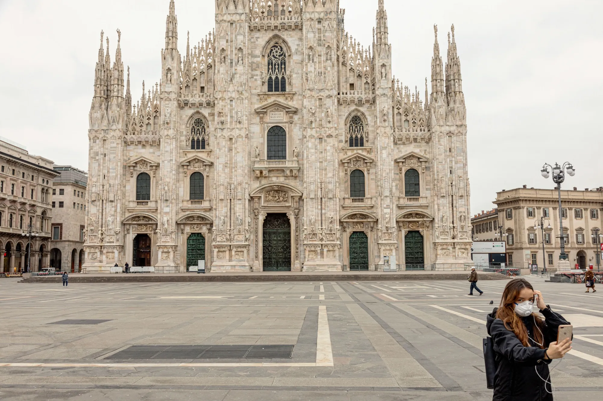 A person takes&nbsp;a selfie near the Duomo cathedral in Milan on&nbsp;March 12.