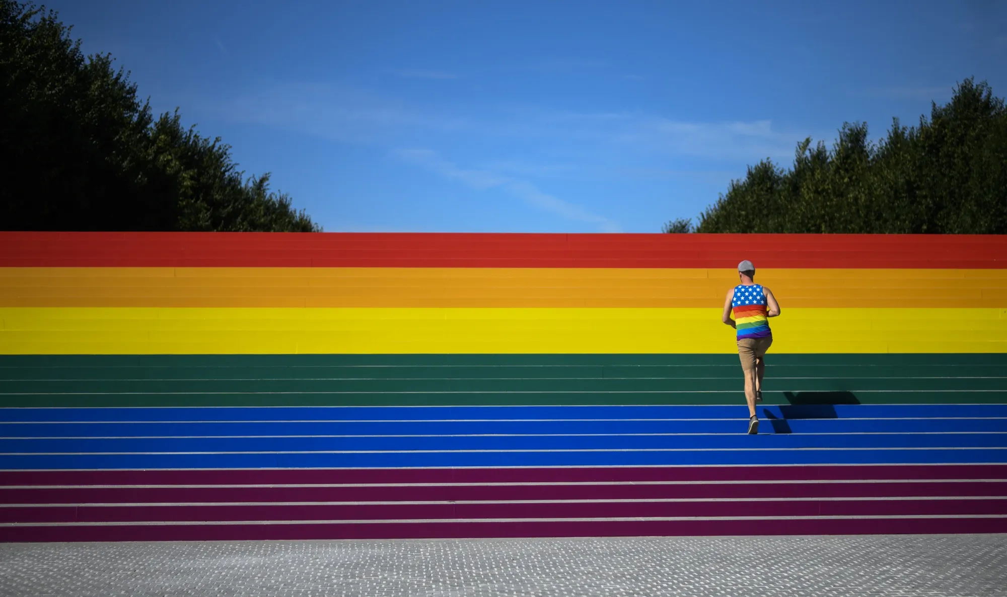 A person walks up the stairs at&nbsp;Franklin D. Roosevelt Four Freedoms Park&nbsp;in New York City.