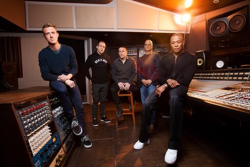 From left: Ian Rogers, who has since left Apple; Luke Wood, who leads the Beats headphones business at Apple; Trent Reznor; Jimmy Iovine; and Dr. Dre, in 2013.