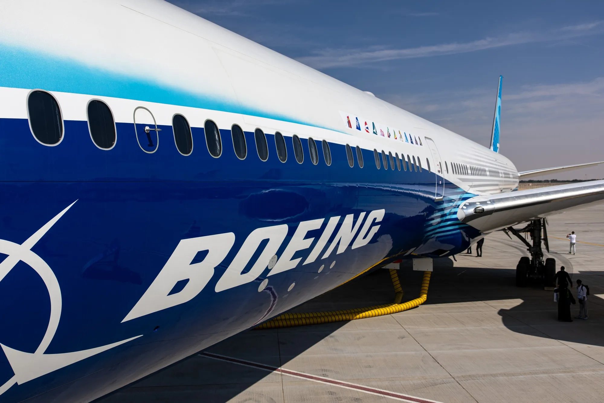 A Boeing 777X aircraft at the Dubai Air Show in Dubai.