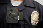A Los Angeles Police officer wearing an on-body camera
