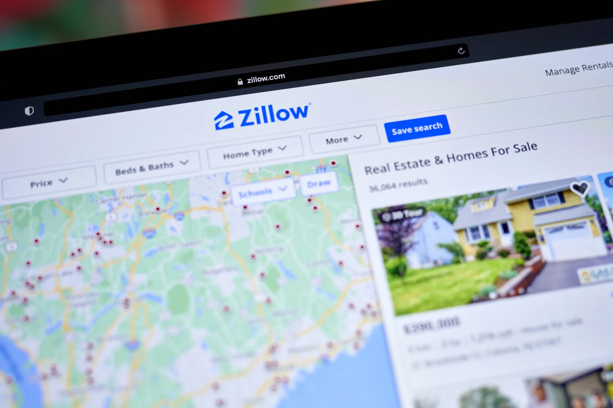 The Zillow website on a laptop in Germantown, New York.