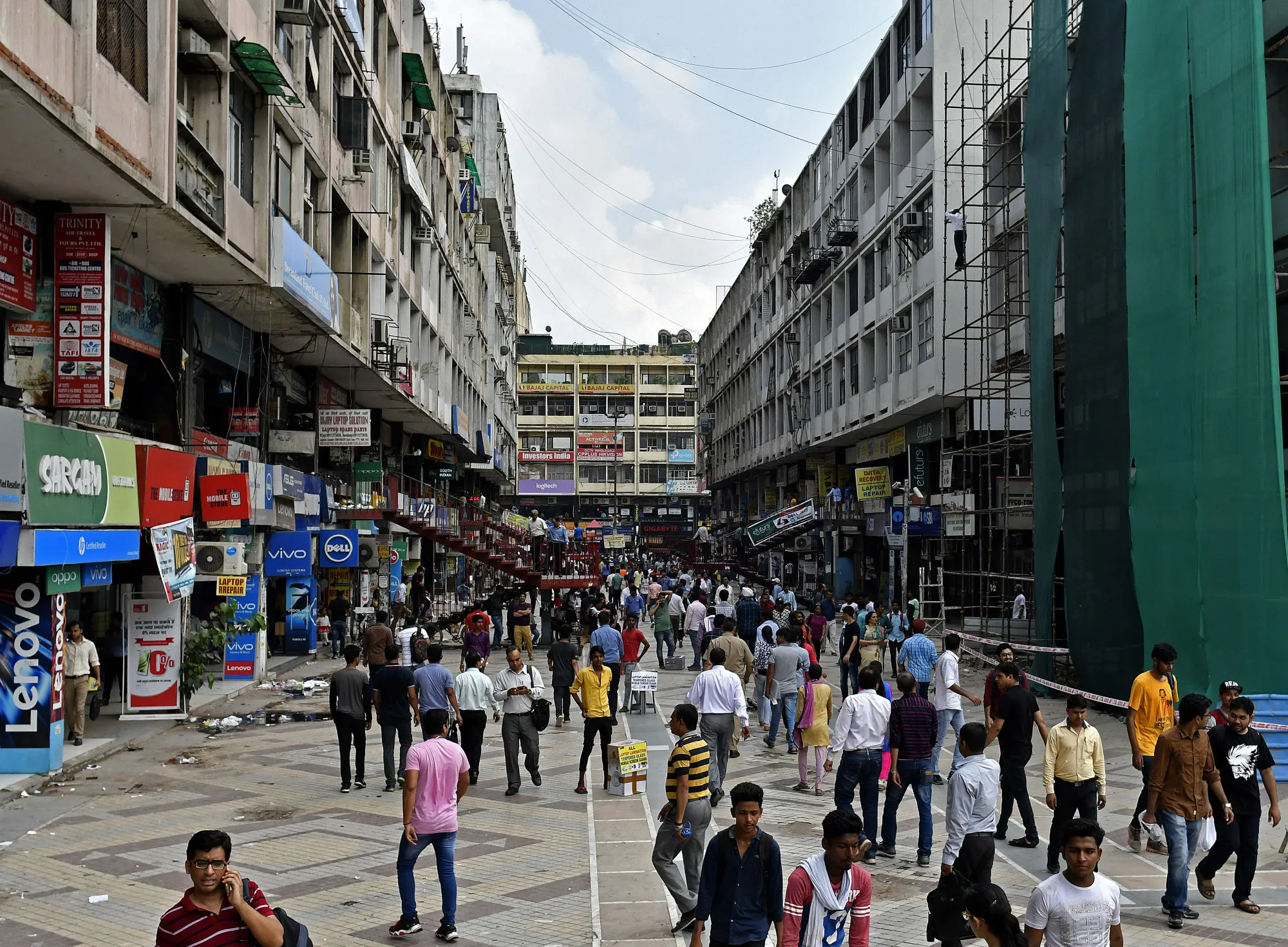 An electronics market in New Delhi, India.