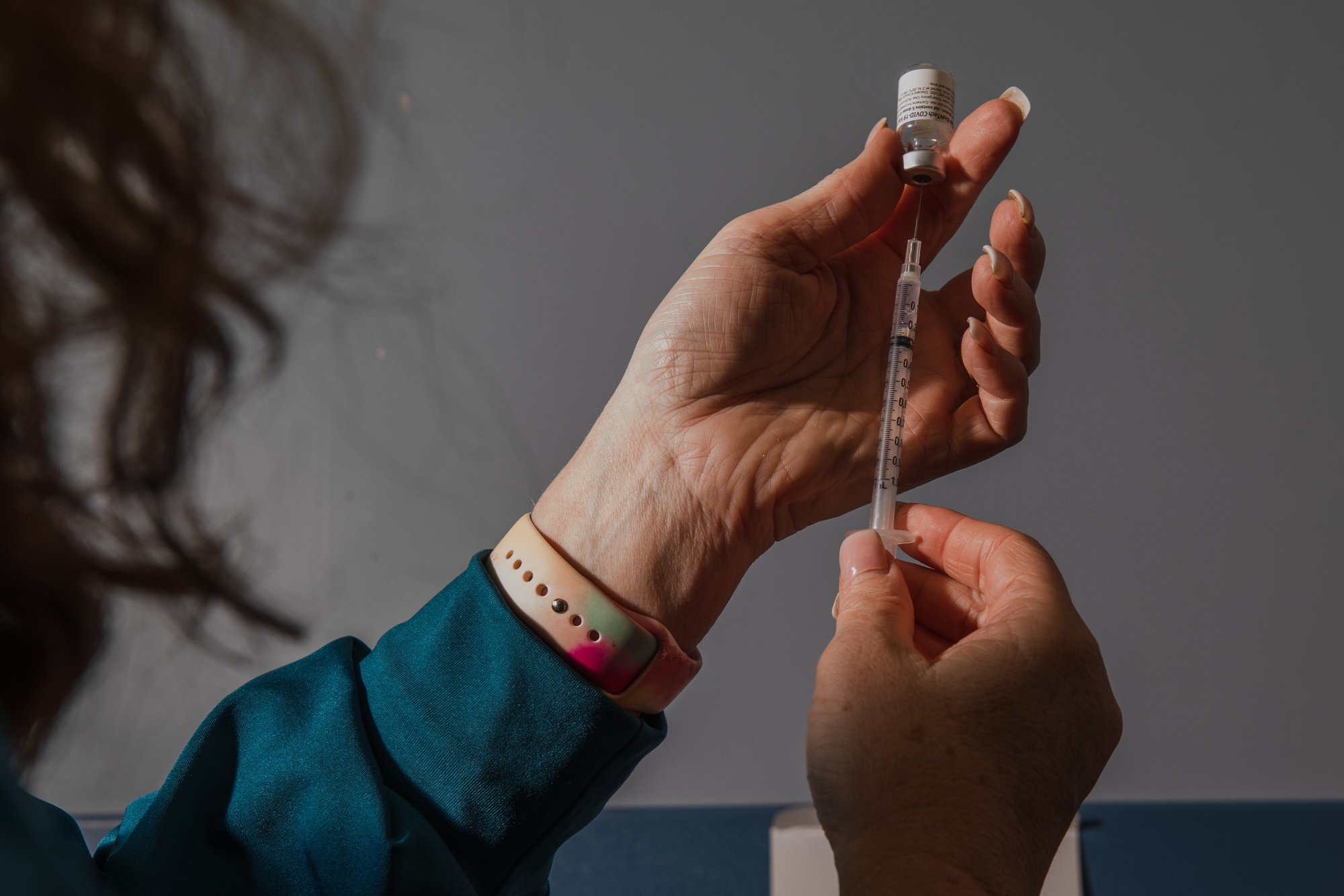 A nurse prepares the Pfizer-BioNTech Covid-19 vaccine at Clarendon McLeod Health Hospitals in Manning, South Carolina.