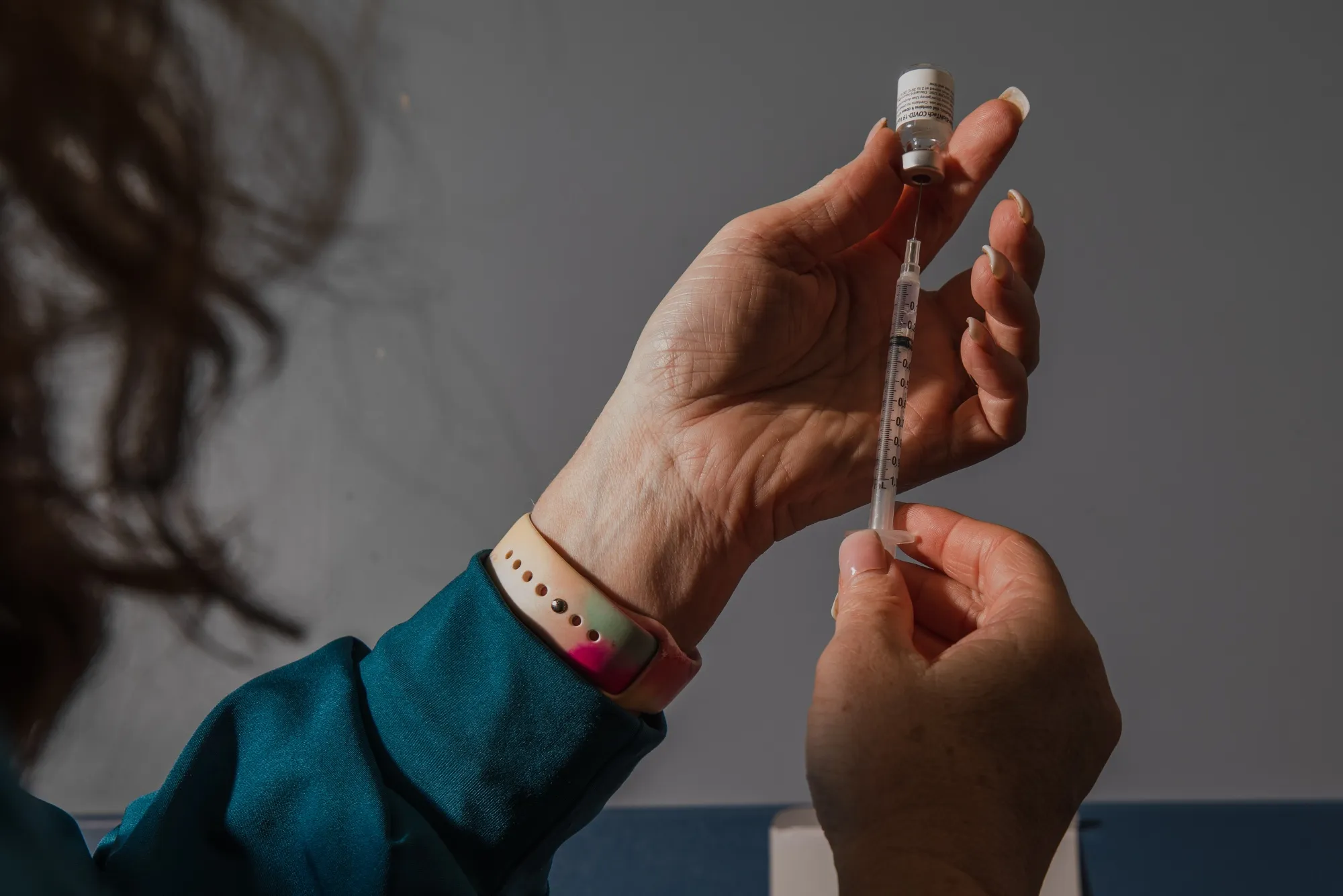 A nurse prepares a Pfizer-BioNTech Covid-19 vaccine at McLeod Health Clarendon Hospitals in Manning, South Carolina.
