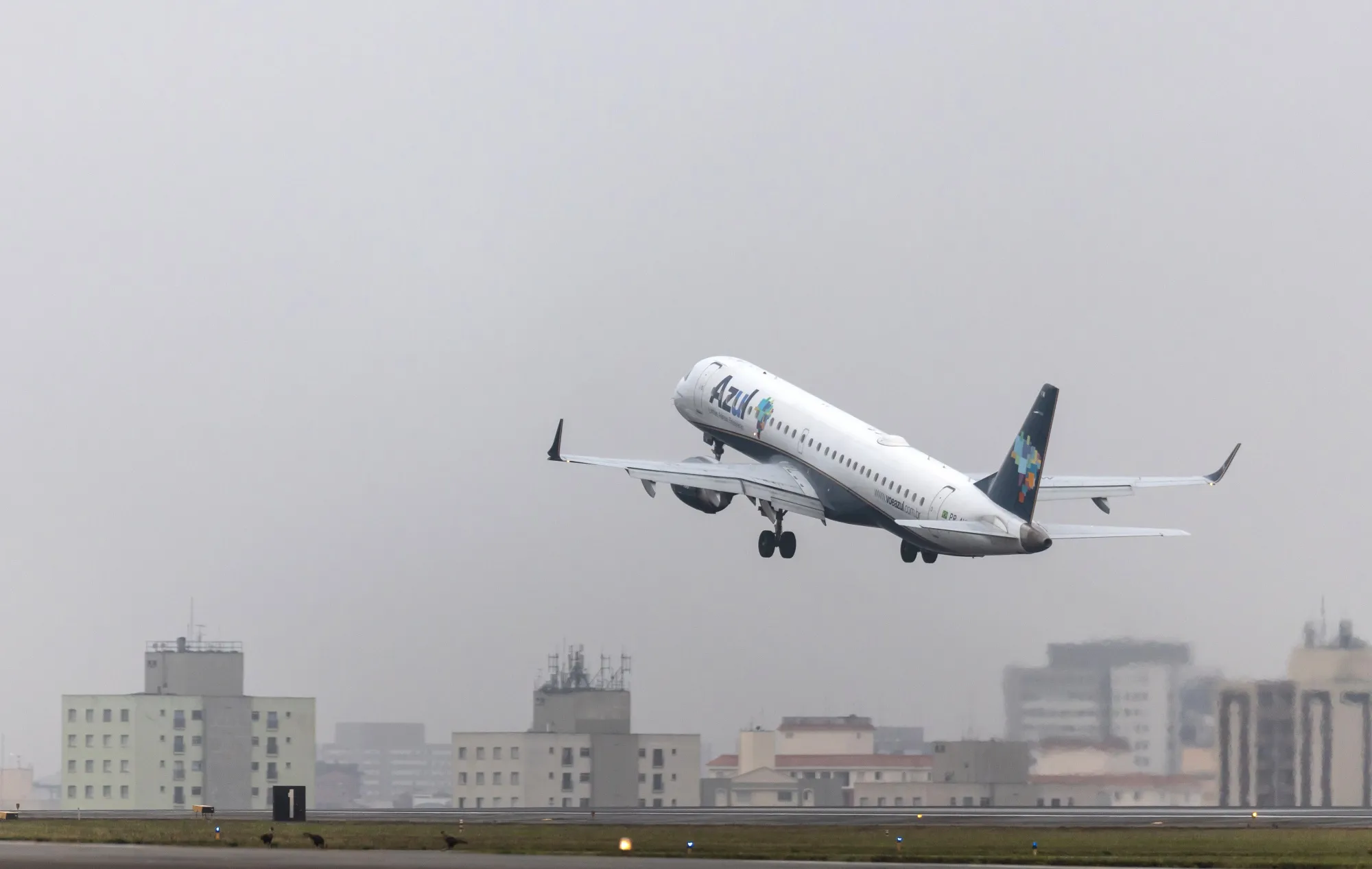 An Azul Airlines passenger aircraft takes off in Sao Paulo, Brazil.
