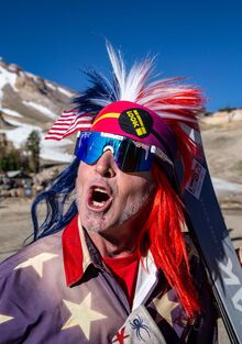 A skier in Mammoth Lakes, California, wearing Pit Viper shades.
