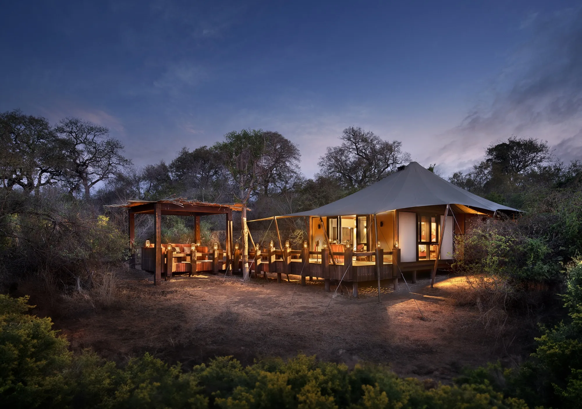 A tented camp in South Africa’s Ngala Private Game Reserve offered by&nbsp;luxury travel company andBeyond.