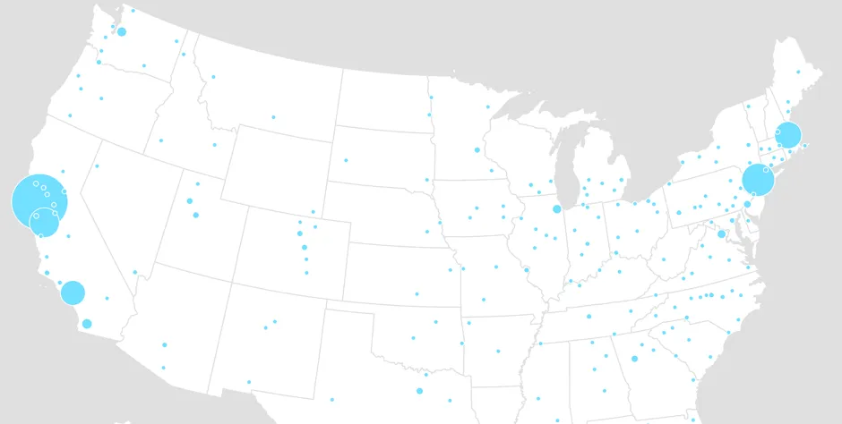 The concentration of venture capital funding in American metros 