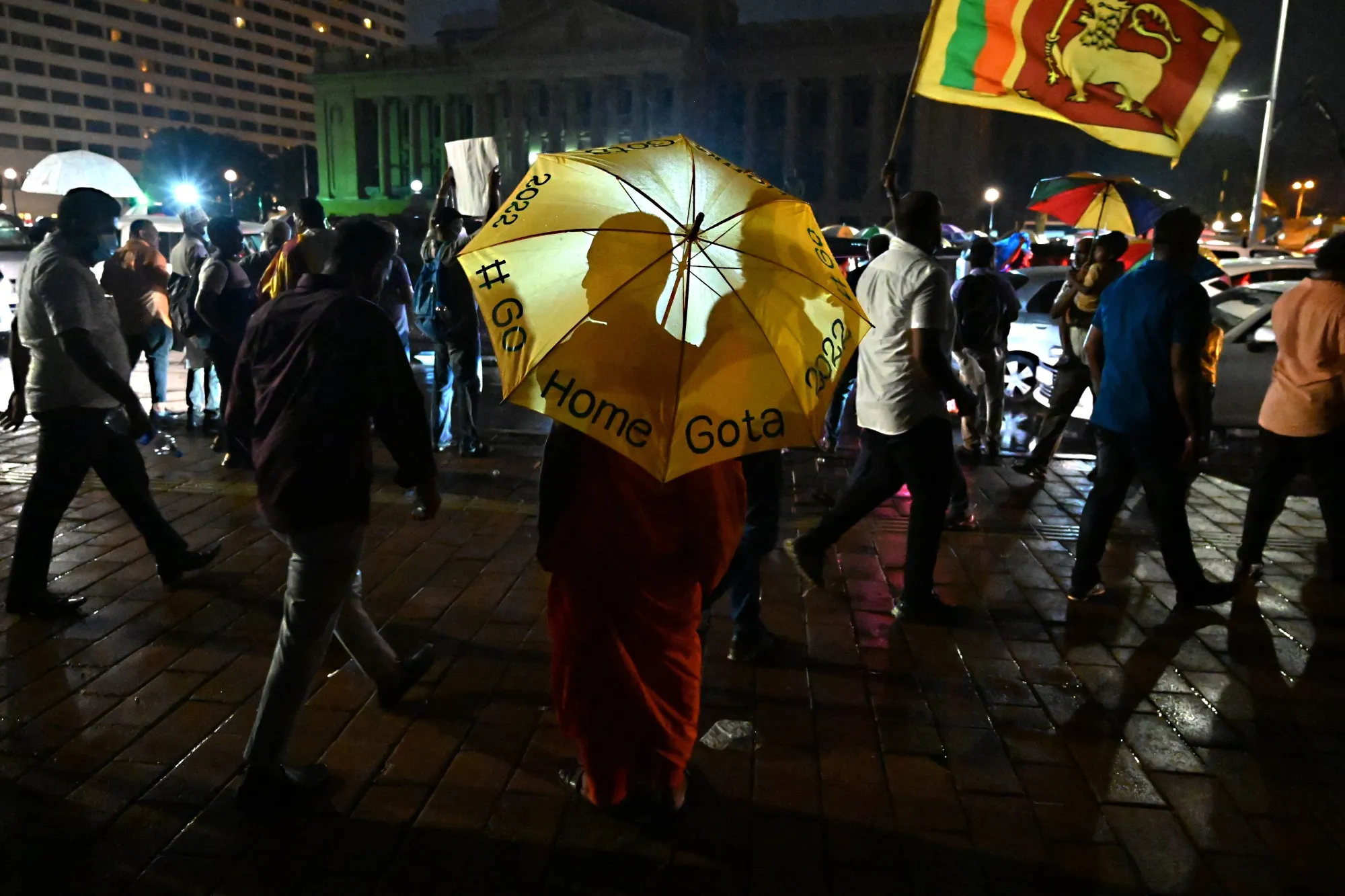 A demonstration against the economic crisis at the entrance of the president’s office in Colombo on April 11.