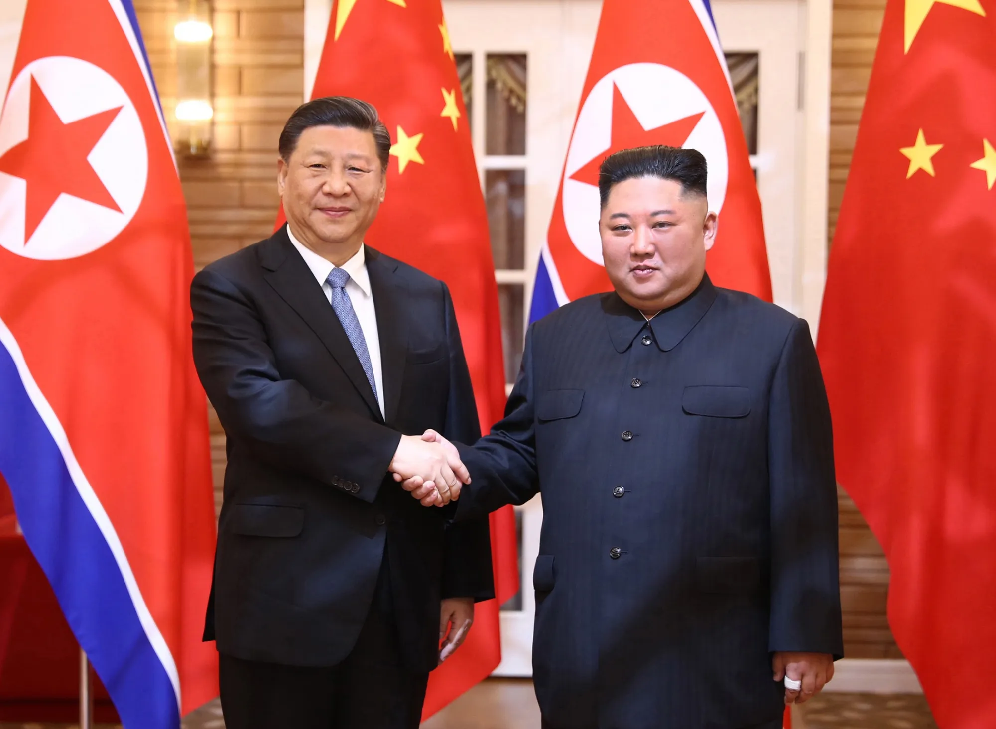 Xi Jinping and Kim Jong Un in Pyongyang in 2019.&nbsp;