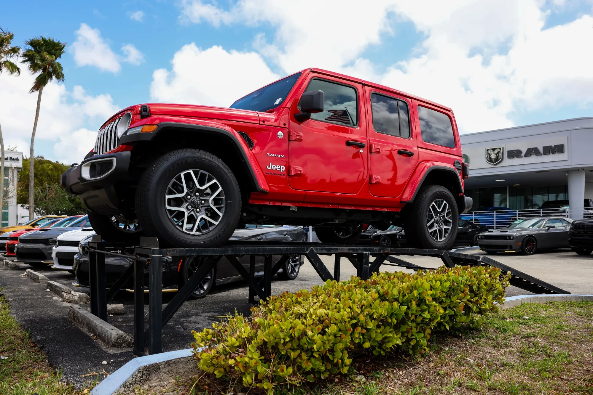 A Jeep Wrangler at a Stellantis dealership in Miami, Florida.