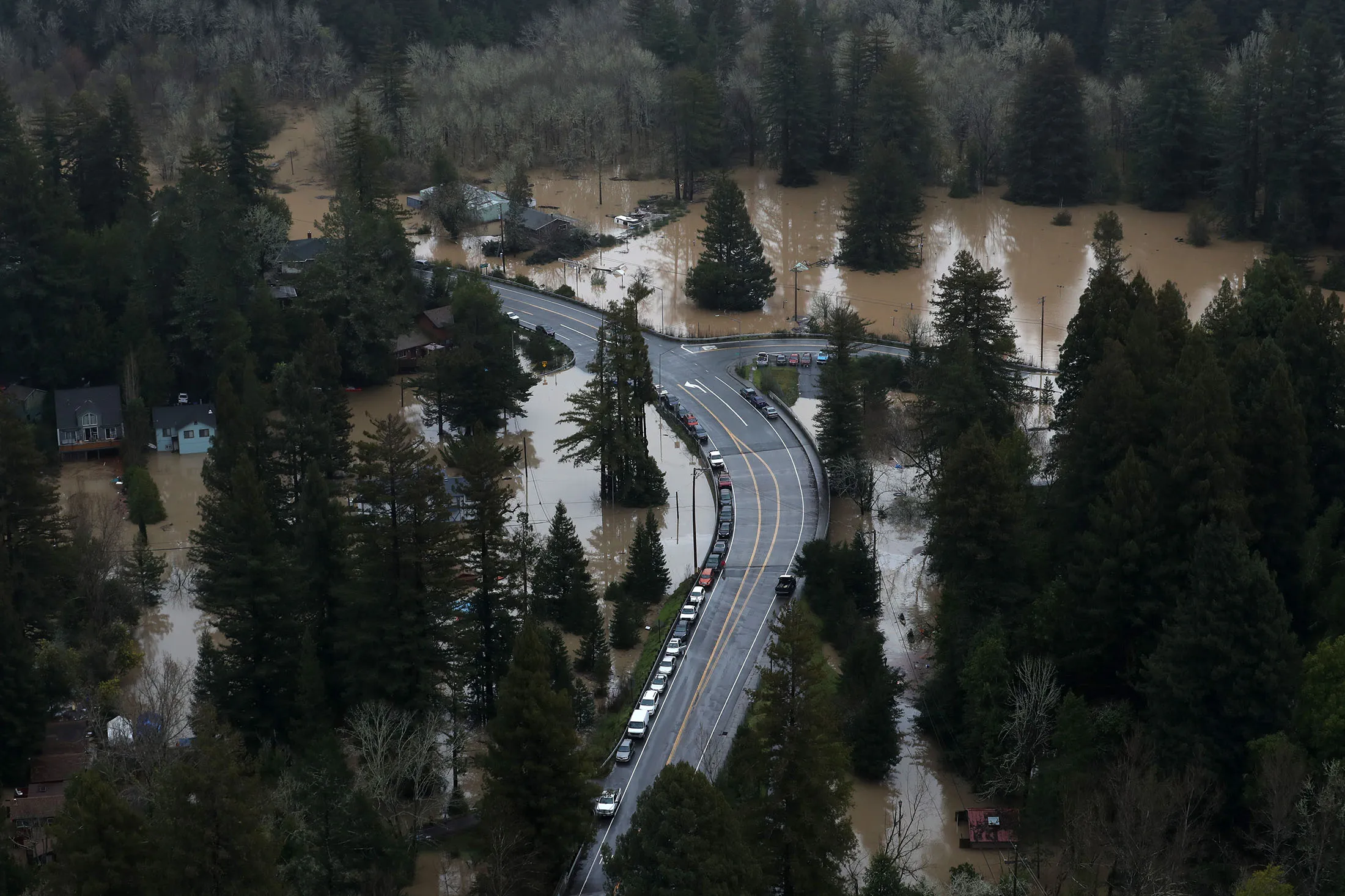 A flooded neighborhood in Guerneville, California, on Feb.&nbsp;27.&nbsp;