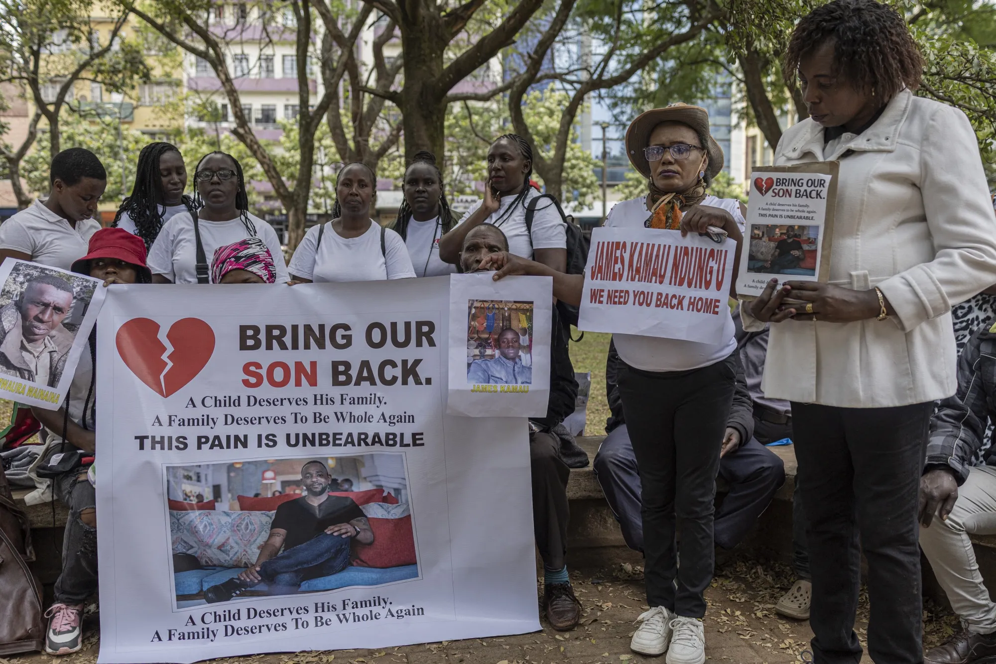 Relatives of Kenyan nationals conscripted by the Russian army to fight in&nbsp;Ukraine during demonstration demanding government action to repatriate their kin, in Nairobi on Feb.&nbsp;19, 2026.&nbsp;