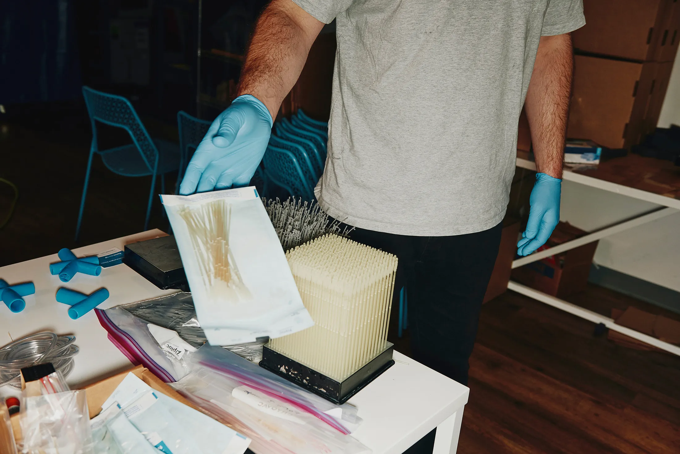 3D-printed nasal swabs at Formlabs’ Massachusetts headquarters.