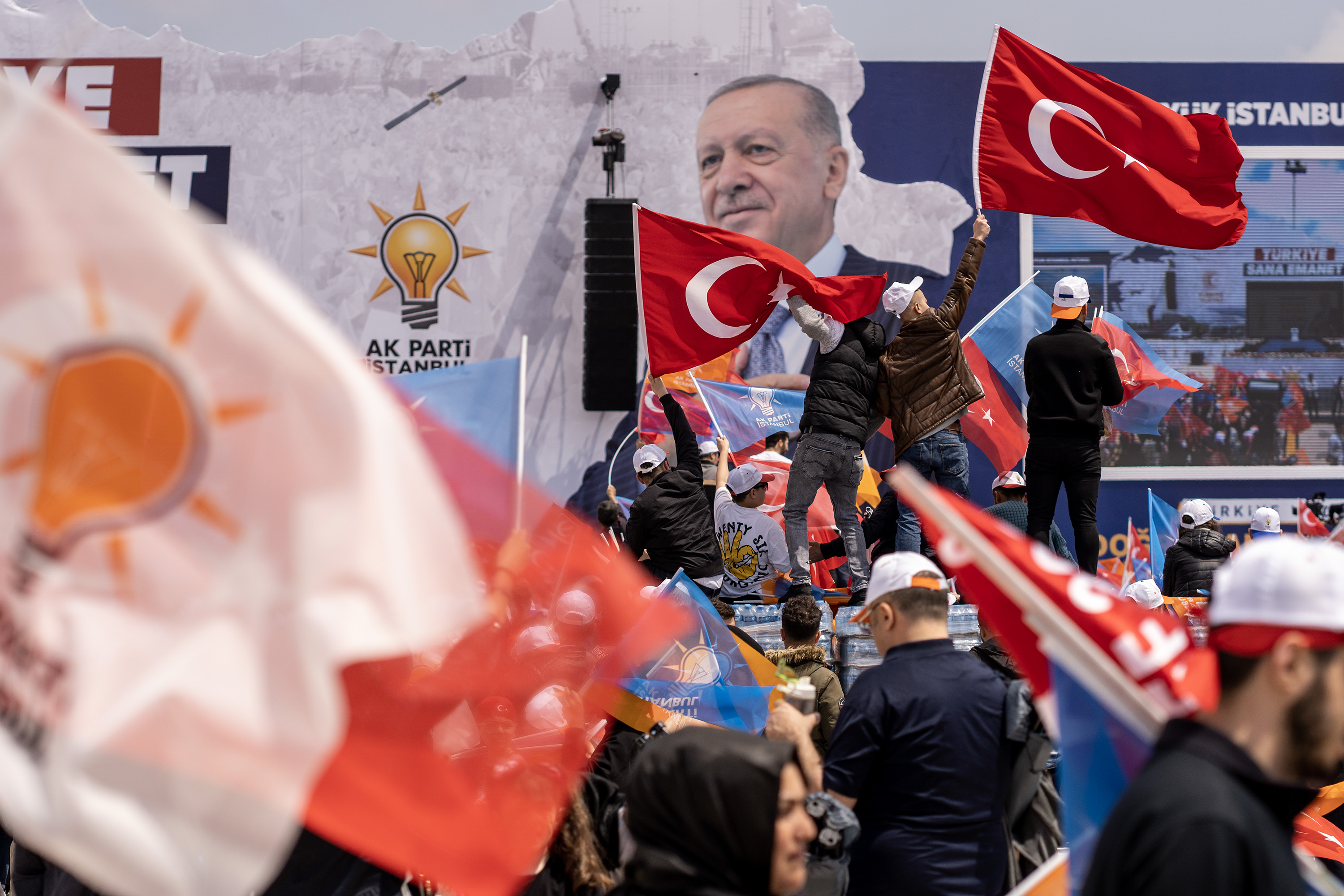 Supporters of Turkey’s President Recep Tayyip Erdogan during an election campaign rally in Istanbul, on May 7.