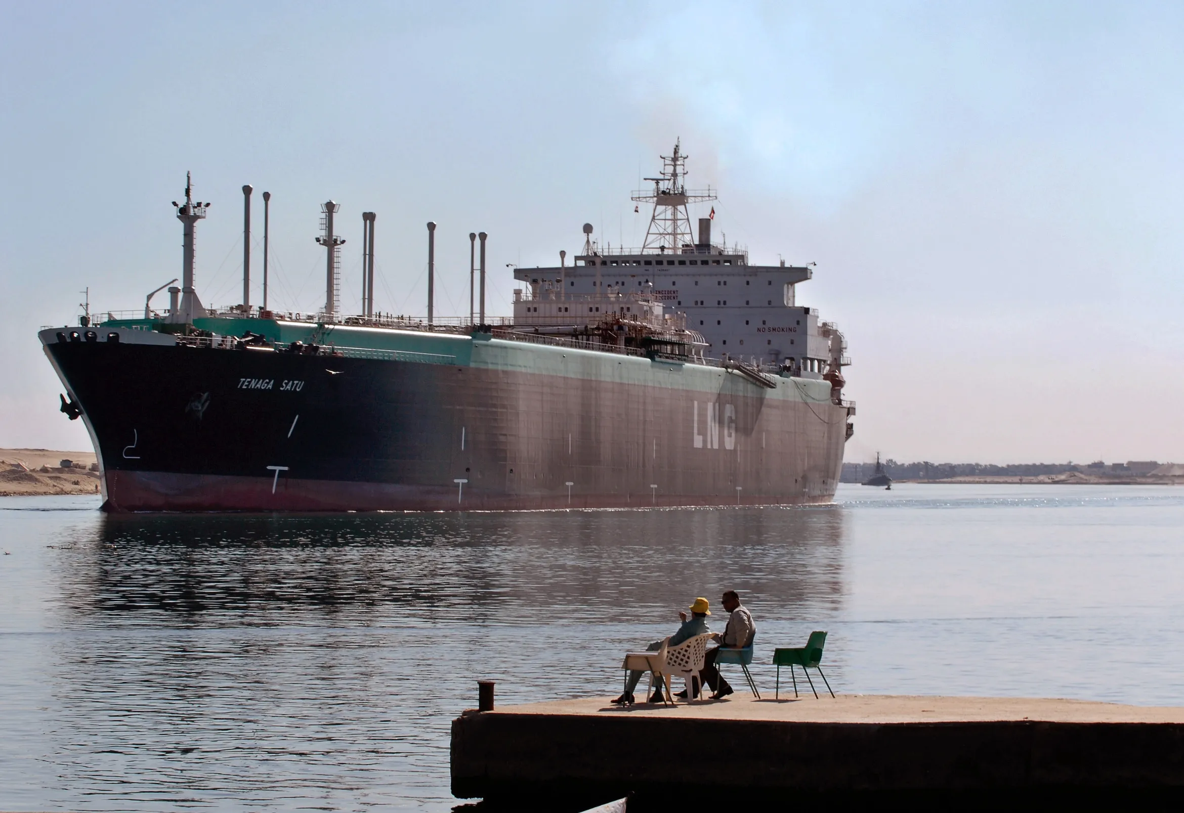 A Liquefied Natural Gas tanker on the Suez Canal in Ismailia, Egypt.