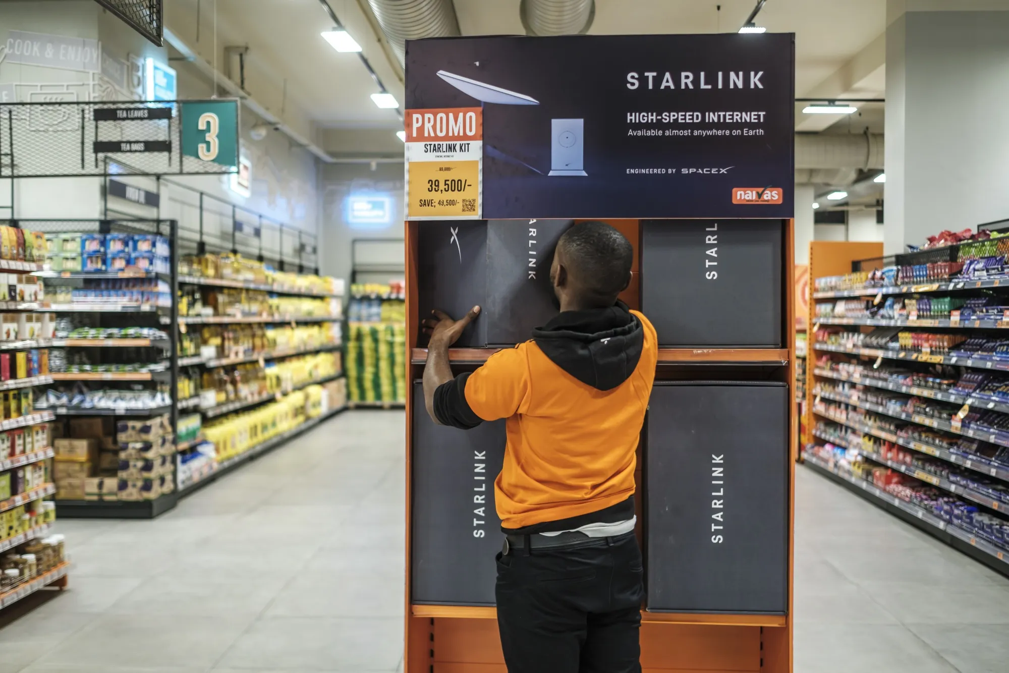 Starlink equipment for sale in a supermarket in Nairobi.