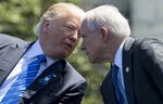 US President Donald Trump speaks with Attorney General Jeff Sessions