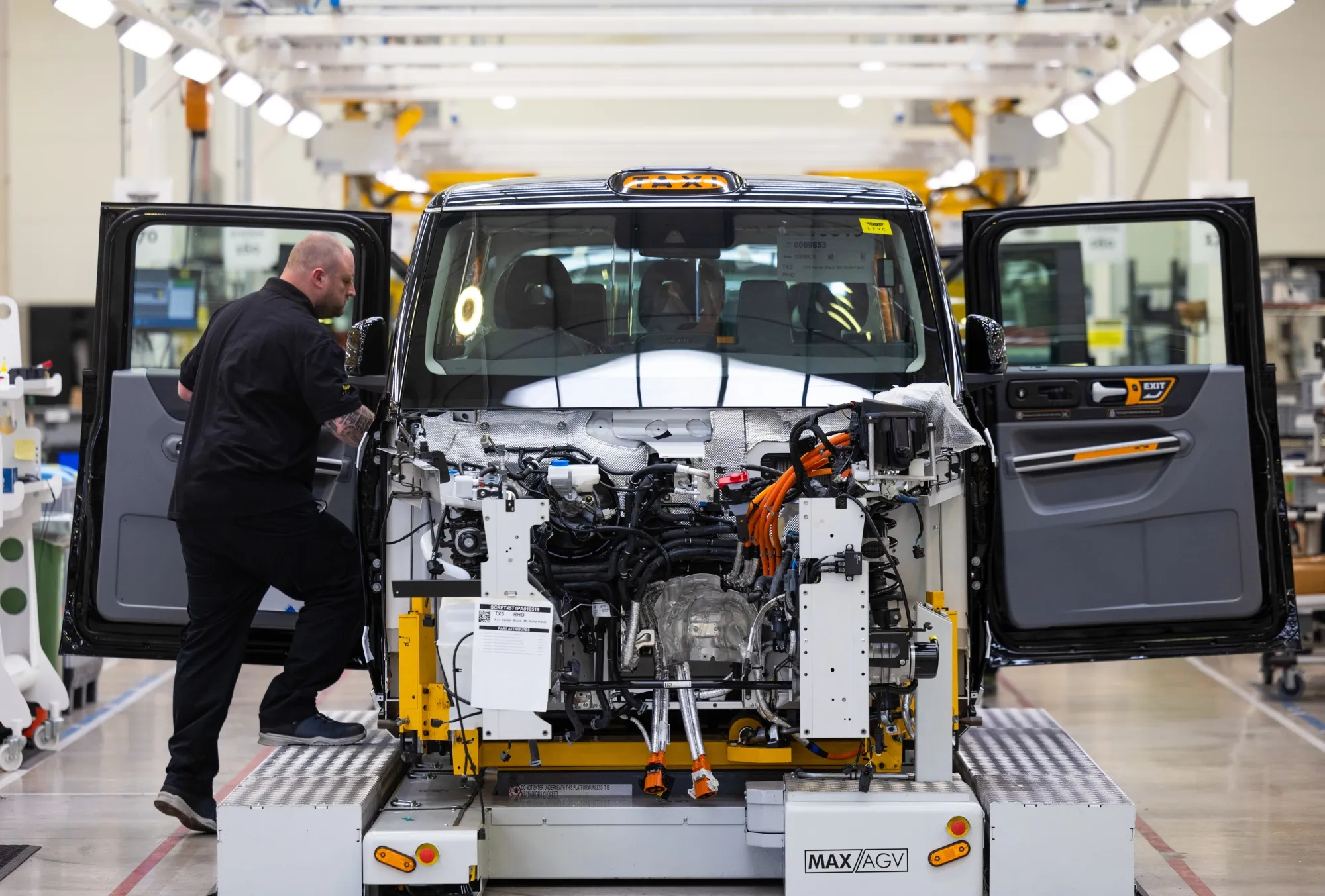 A TX black cab on the production line at&nbsp;London Electric Vehicle Company's&nbsp;plant in Coventry, England, on May 4.