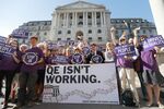 Positive Money campaigners protest in front of the Bank of England in London on Aug. 17.
