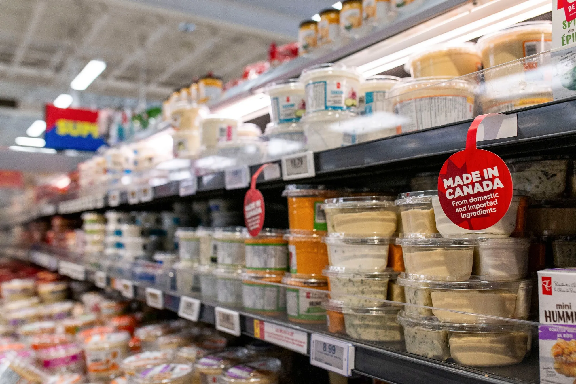 A "Made in Canada" label at a grocery store in Langford, British Columbia.