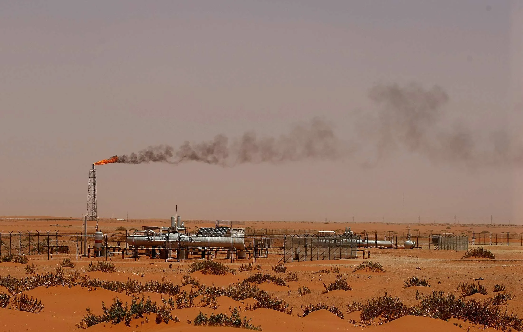A Saudi Aramco oil installation near Khouris, Saudi Arabia.
