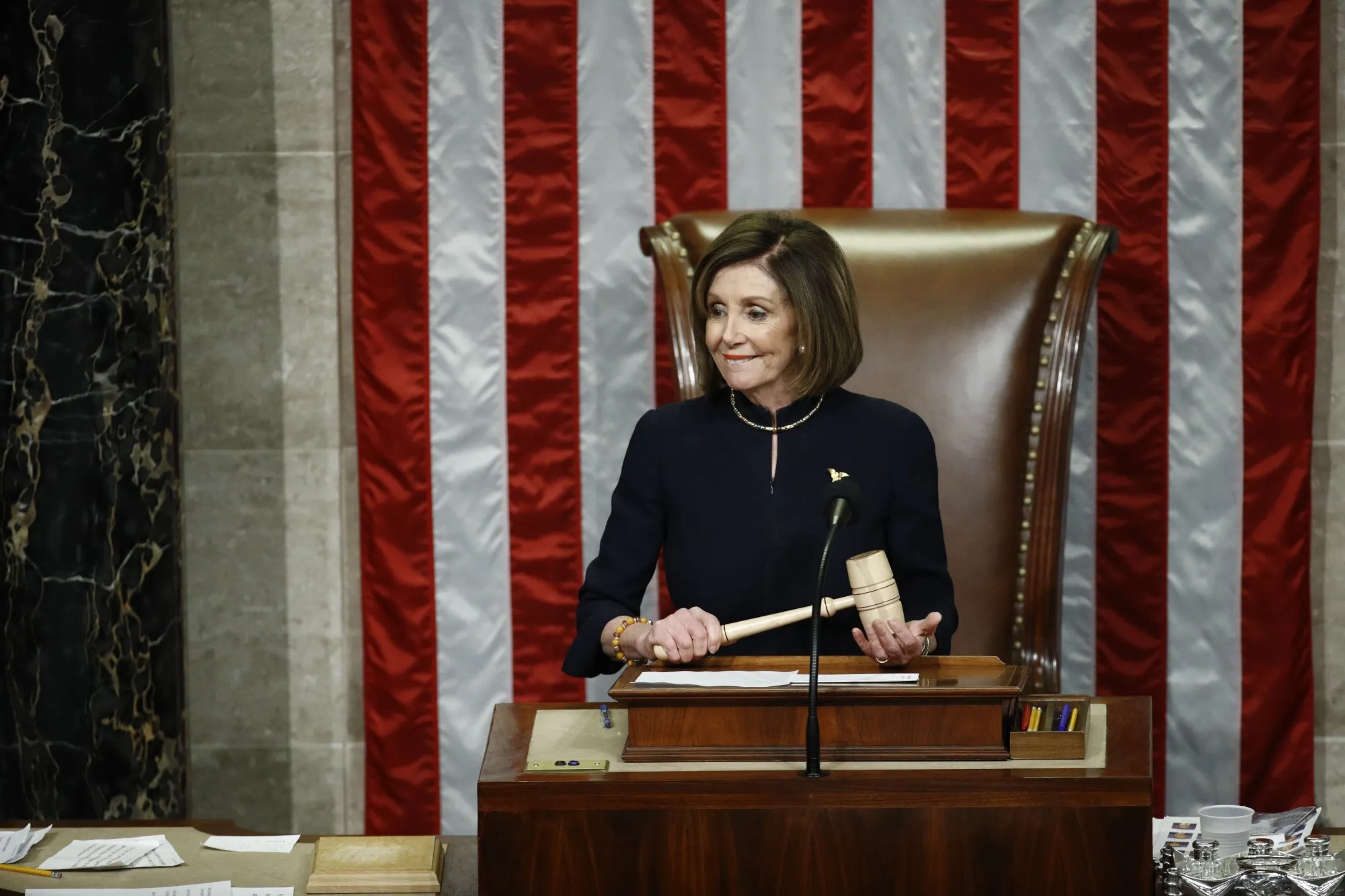 Speaker Nancy Pelosi during a Dec. 18 vote on two impeachment articles in the U.S. House chamber in Washington.