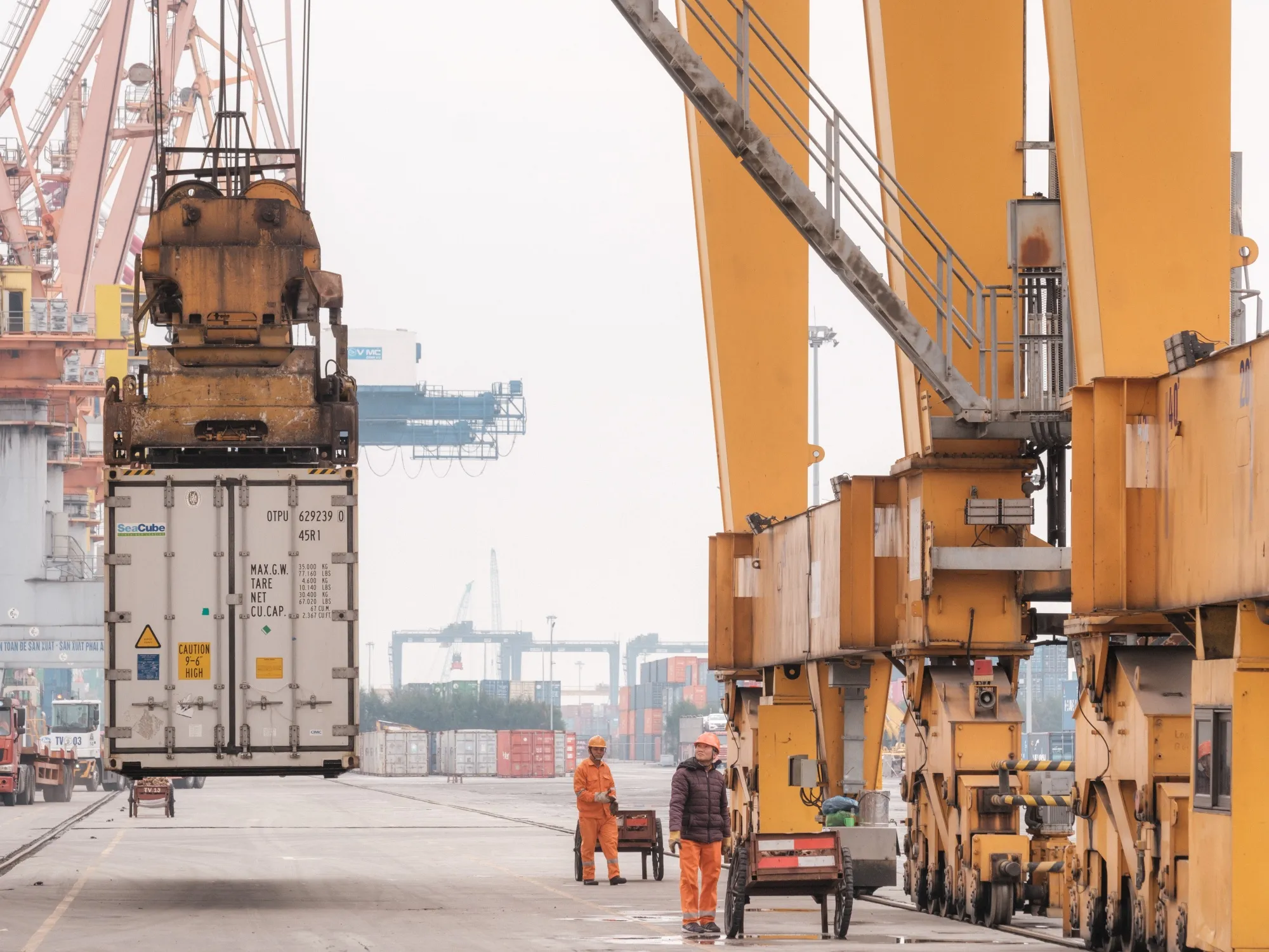 Shipping operations at Haiphong Port in Vietnam.