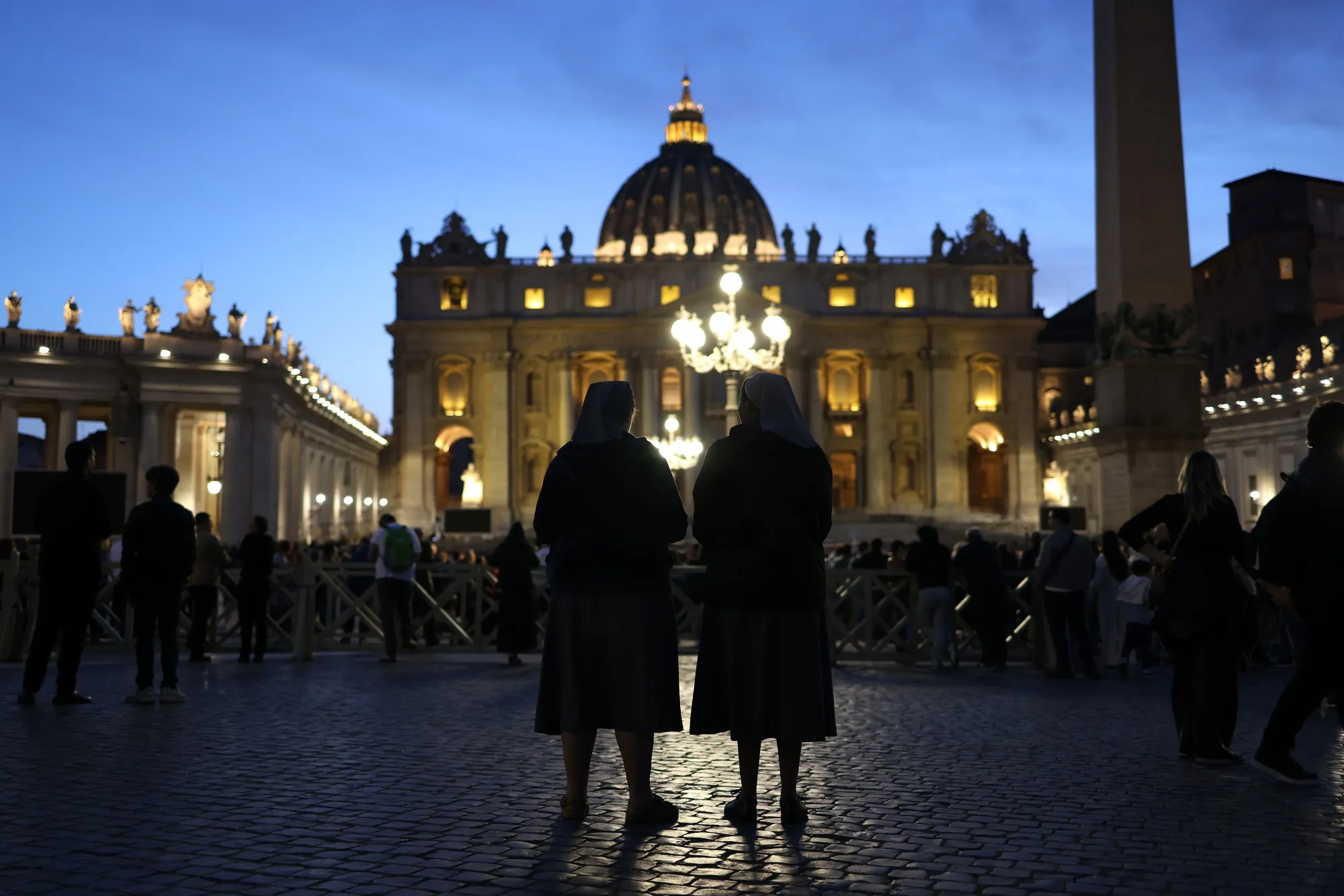 Mourners praying in Saint Peter's Square yesterday.