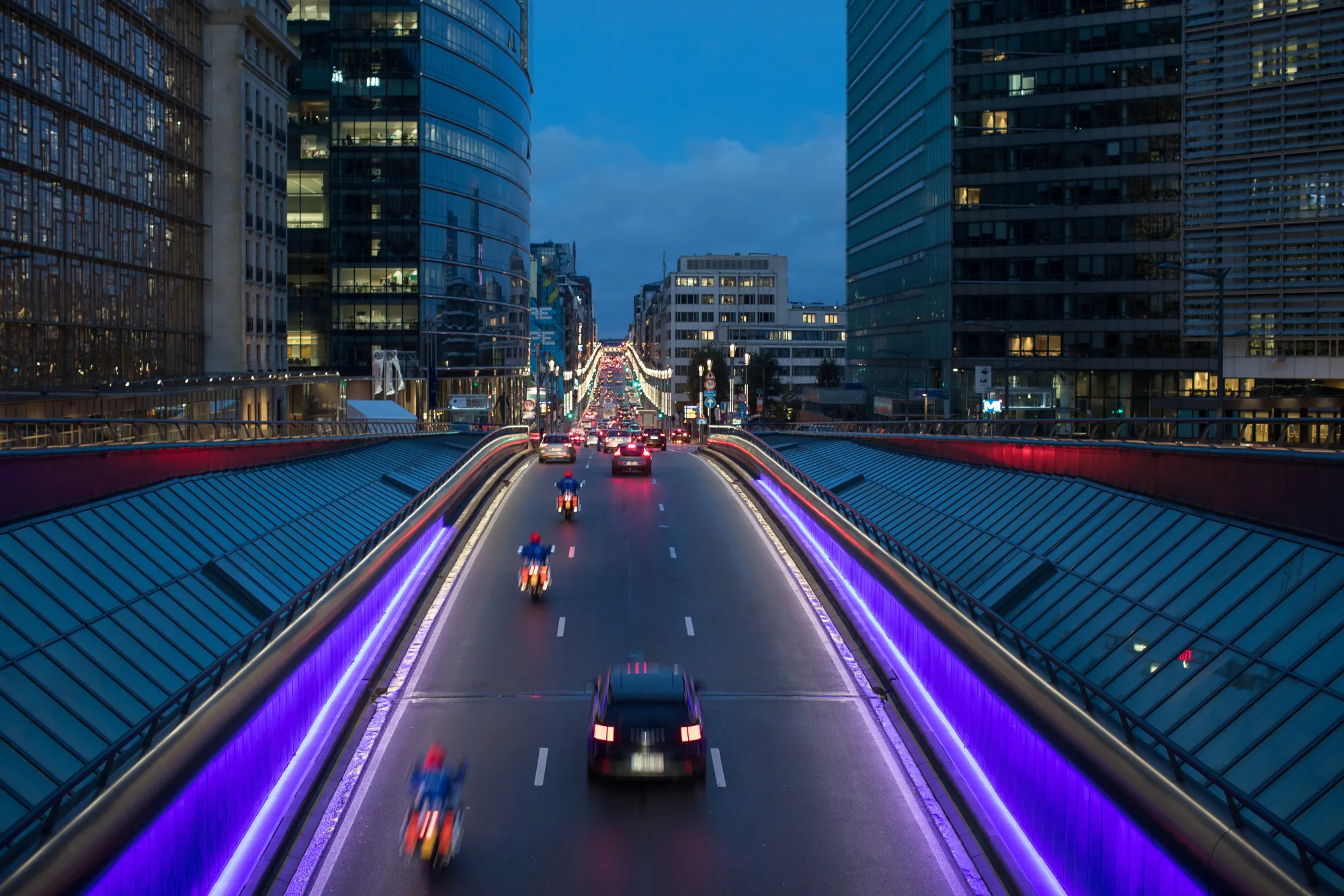Traffic on the Rue de la Loi&nbsp;in Brussels, Belgium.